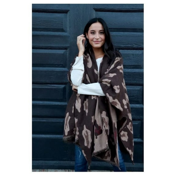 Panache Accessories Large Leopard Print Knit Cape Wrap Pashmina Shawl Brown