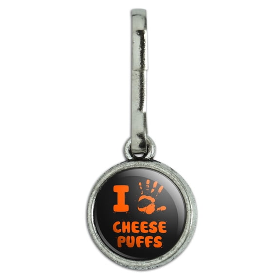I Love Cheese Puffs Hand Print and Crumbs Funny Antiqued Charm Clothes Purse Suitcase Backpack Zipper Pull Aid