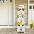 thumbnail image 2 of 3 Tier Metal Flower Display Stand with 6 Buckets, Moving Flower Bucket Stand with Wheel, Flower Display Stand for Home, Balcony, Garden, Flower shop, Club (White), 2 of 7
