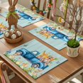 thumbnail image 3 of Easter Rabbit Placemats Set of 1, Blue Car with Bunny Easter Eggs Teal Wood Grain Heat Insulated Linen Place Mats, Washable Stain-Proof Table Mats for Dining Tables Holiday Decor 13x19 Inches, 3 of 9