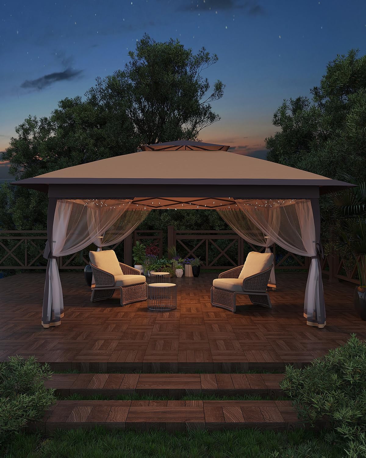 Luku 12' x 12' Outdoor Gazebo, Heavy Duty Double Roof Patio Gazebo with Netting and Curtains, Outdoor Patio Canopy for Deck Backyard Garden Lawns