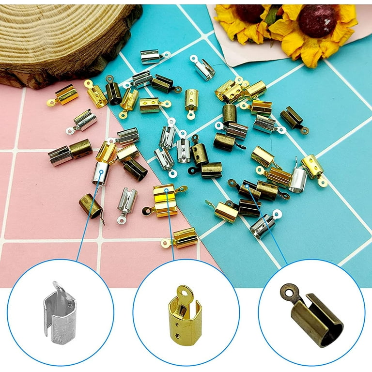 300pcs Fold Over Ends Cord End Caps Tips Crimps Cord Ends Leather Ribbon  Clamp Clasp Fold Over Cord Ends for Jewelry Making,Necklace Cord, DIY  Craft(3