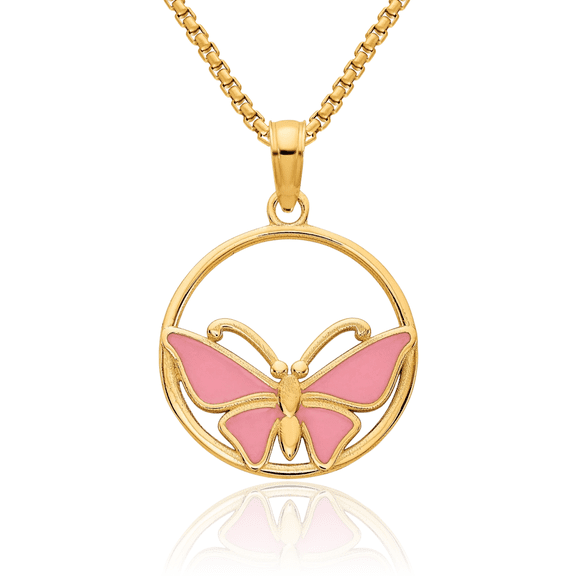14K Solid Yellow Gold Butterfly Wings Necklace Chain Pendant Charm