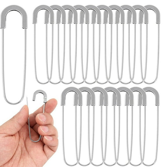 Extra Large Safety Pins Heavy Duty 3 Inch-20 PCS Coilless Pins Sewing Pin Brooches-Giant Safety Pins, Silver