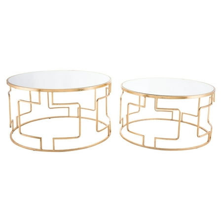 Mirror And Console Table Sets Modern Deco Contemporary Sofa Accent Side End Table Console, Set of 2, Gold, Mirror Steel ()