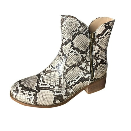 

XINSHIDE Women Ankle Boots 2022 Autumn Winter Women Ankle Boots Leopard Snake Printing Low Heel Zipper Round Toe Comfort Fashion Shoes