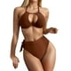 thumbnail image 3 of Gibobby Conjunto de Traje de Baño para Mujer Traje de baño de talle de color sólido para mujer con y almohadillas para el pecho Conjunto de bikini sexy h(Café,G), 3 of 5