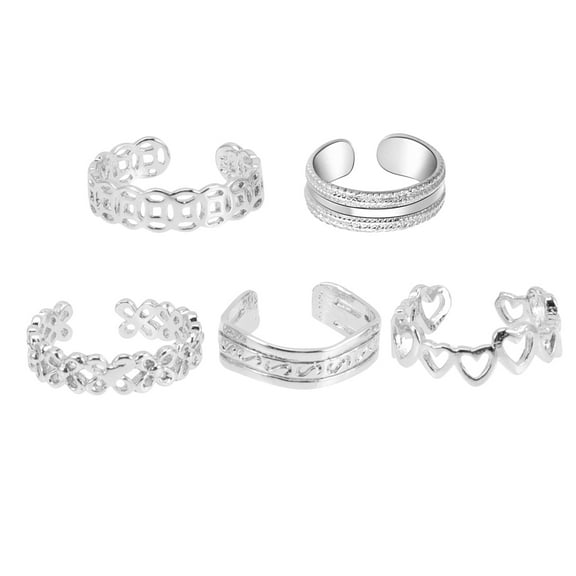 Zehuanyu 5 Pcs Adjustable Toe Ring Rings for Women Silver Miss