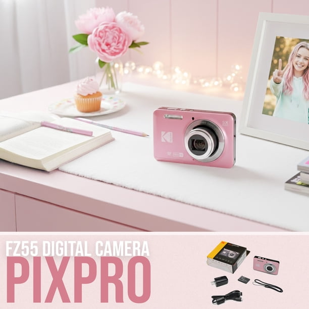 Kodak, Digital Camera, FZ55, Pastel Pink Bundle with 128GB SD Card