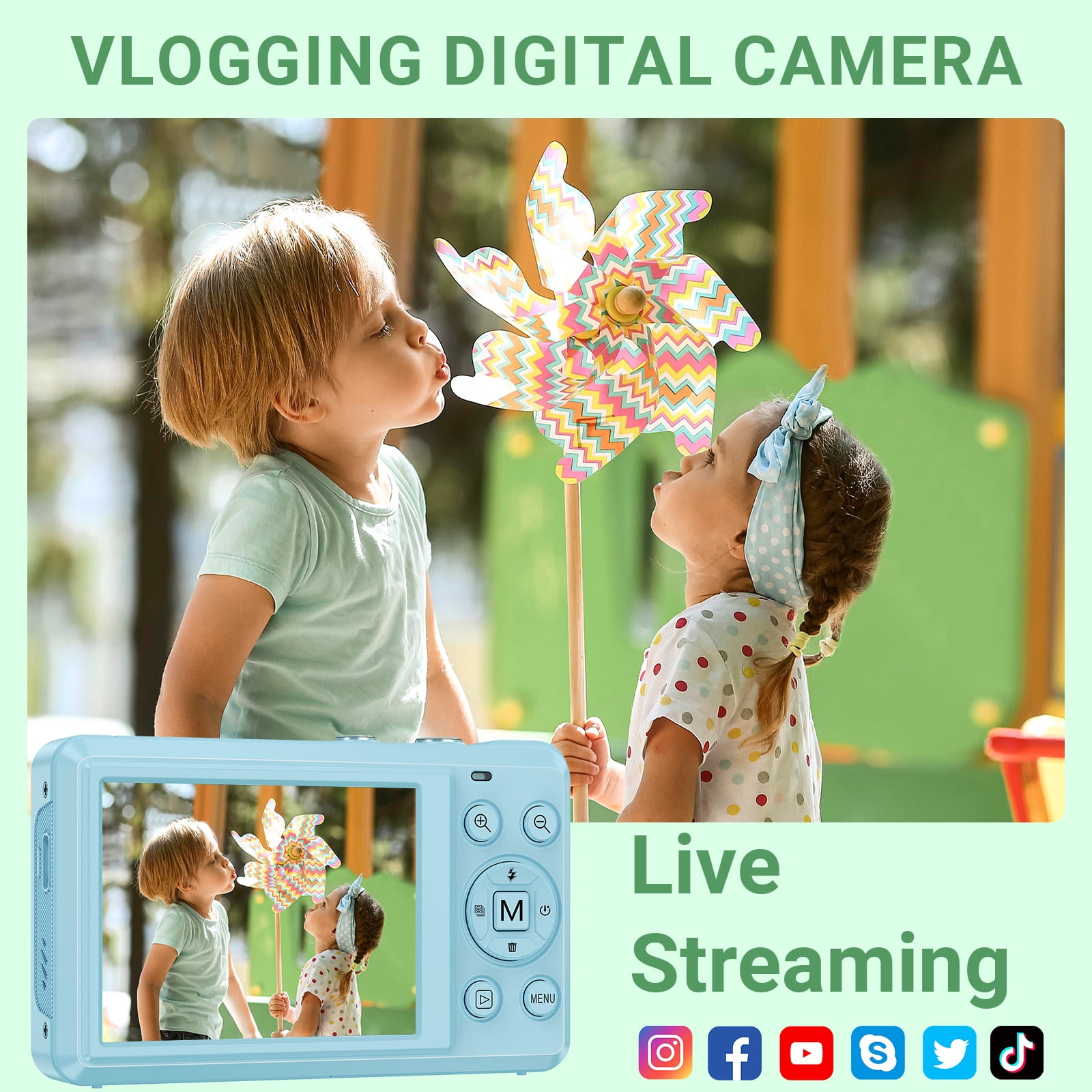 MARVUE Digital Camera 4K UHD 64MP, Autofocus Compact Camera with 16X Digital Zoom, 32GB SD Card, 2 Batteries - Blue