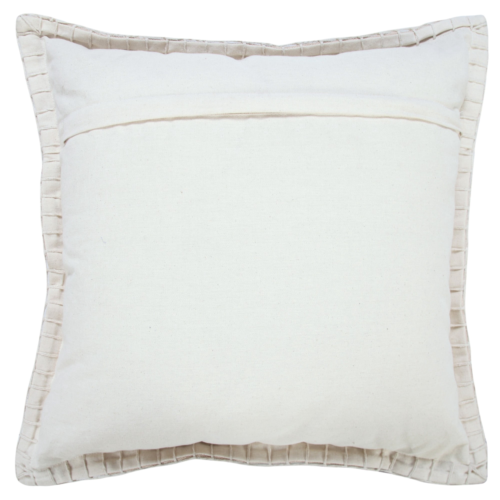 Laddha Home Designs Handwoven Solid Embroidered Cotton Throw Pillow Cover - 20" - Beige