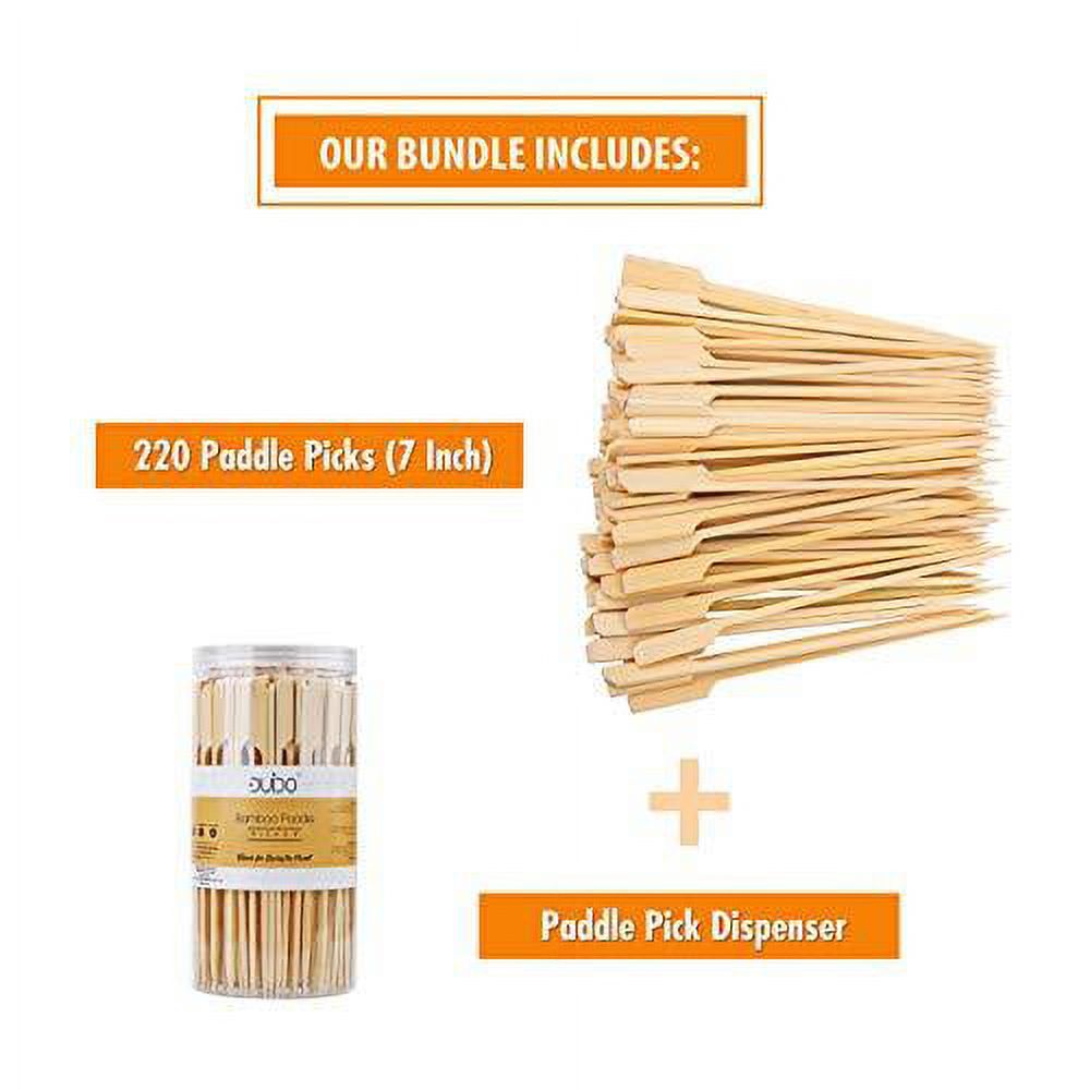 Bamboo Skewers Paddle Wooden Sticks – (Pack of 220) 7 inch Grill Skewers for BBQ/Barbecue Kebab Appetizers Fruit Kabob Fondue Satay Chocolate Fountain – Eco Friendly Natural Long Tooth - image 2 of 7