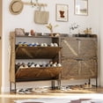 thumbnail image 6 of Narrow Shoe Storage Cabinet,Hidden Shoe Cabinet with Two Hooks,31.5" W Farmhouse Style Freestanding Shoe Rack Cabinet,Shoe Cabinet with 2 Flip Drawers for Entryway,Hallways,Brown, 6 of 7