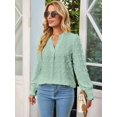 thumbnail image 2 of Womens Dot V Neck Ruffle Sleeve Blouse Flowy Shirts Casual Solid Work Tops Light Green XL, 2 of 7