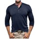 thumbnail image 1 of Blusas y camisas de manga larga y cuello redondo para hombre, de color liso, informales, con botones, de poliéster., 1 of 5