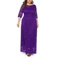 thumbnail image 2 of SWSMCLT Women's Short Sleeve Dress Maxi Semi Full Length Evening Gown Formal Lace Overlay Bridesmaid Dresses Summer (L-2XL) Purple X-Large, 2 of 4
