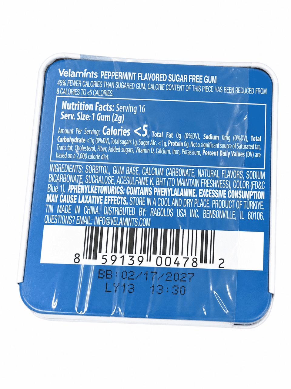 6-Pack Velamints White Gum – Sugar-Free Peppermint, Naturally Flavored, 16 Pieces Per Box