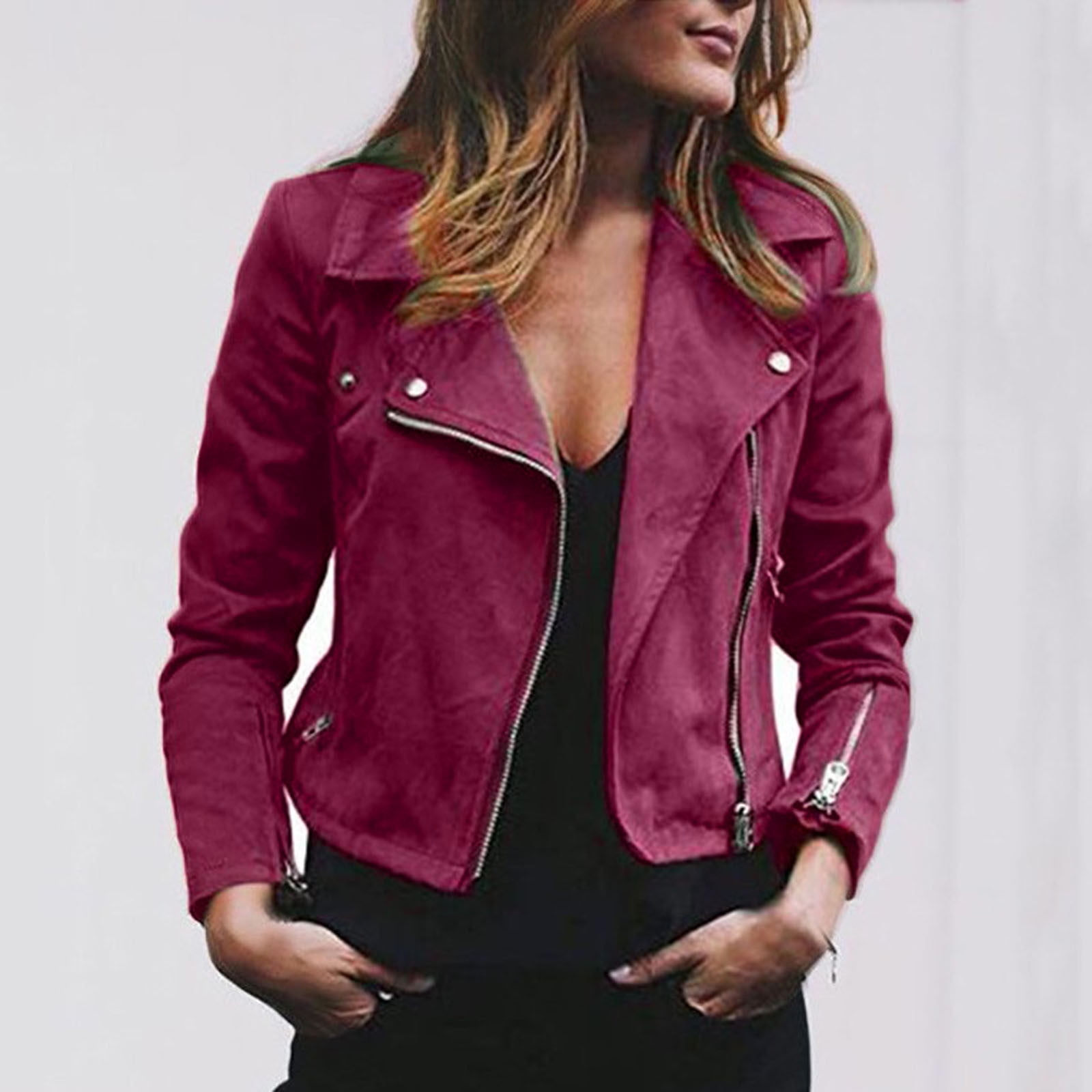 TIMIFIS Veste en Faux Cuir pour Femmes Moto Biker Court Manteau Veste Automne et Printemps Mode Manteau Moto Leger en Simili Cuir Mode Printemps Automne Manteaux Vestes Rouge Automne hiver Walmart