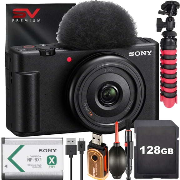 Sony ZV-1F Camera (Black) Vlogging with 128GB Memory Card   Tripod   SV Premium Accessory Bundle (International Version)