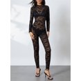 thumbnail image 3 of Musuos Women's Lace Skinny Bodysuit Long Sleeve Mock Neck Sheer Lace Jacquard Jumpsuit, Black, 3 of 10