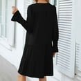 thumbnail image 4 of Diufon Womens Casual Dresses V Neck Puff Flare Long Sleeve Dress Fall Baggy Pleated Midi Dress, 4 of 6