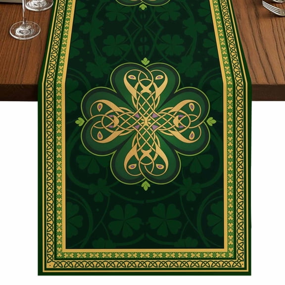 Table Runners 36 Inches Long Dress Scarves, Saint Patrick's Day Farmhouse Kitchen Table Runner, Short Coffee Tablerunners, Boho Green Golden Leaves Ethnic Motifs 13x36 Inch