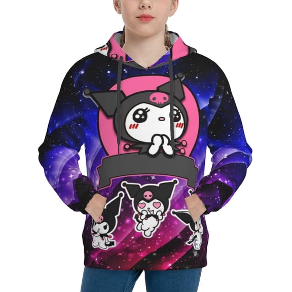 Sanrio Kuromi Kids' Hoodie 3d Print Sweatshirt Soft Pullover Hooded With Big Pockets Fans Gifts For Boys Or Girls X-Large