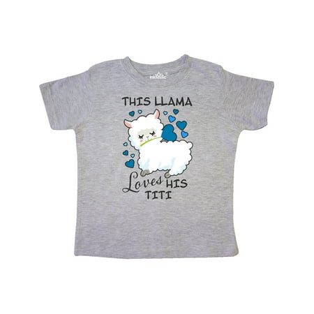 

Inktastic This Llama Loves His Titi with Blue Hearts Gift Toddler Boy Girl T-Shirt