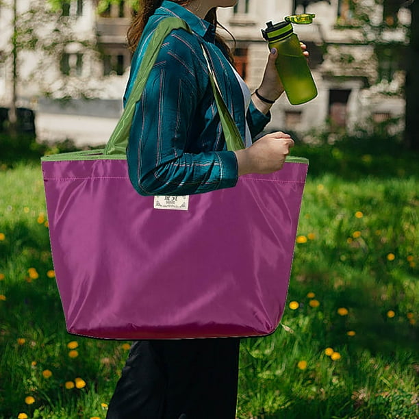 Bolsa de Compras Portátil con Cordón de Color Berenjena Morada | Bolsa Plegable y Reutilizable para Comestibles | Bolsa de Tela Resistente | Tamaños Grandes y Pequeños para Supermercado, Picnic, Viaj
