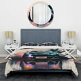 thumbnail image 3 of Designart "Speed Unleashed Vintage Classics I" Cars Luxury Bedding Covert Set - Traditional Green Performing Arts Bed Set With 2 Shams, 3 of 6