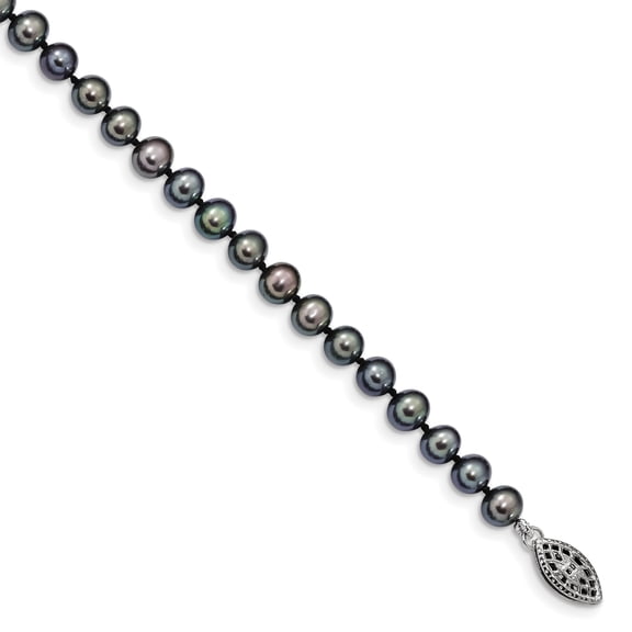 Primal Silver Sterling Silver Rhodium-plated 5-6mm Black Freshwater Cultured Pearl Bracelet