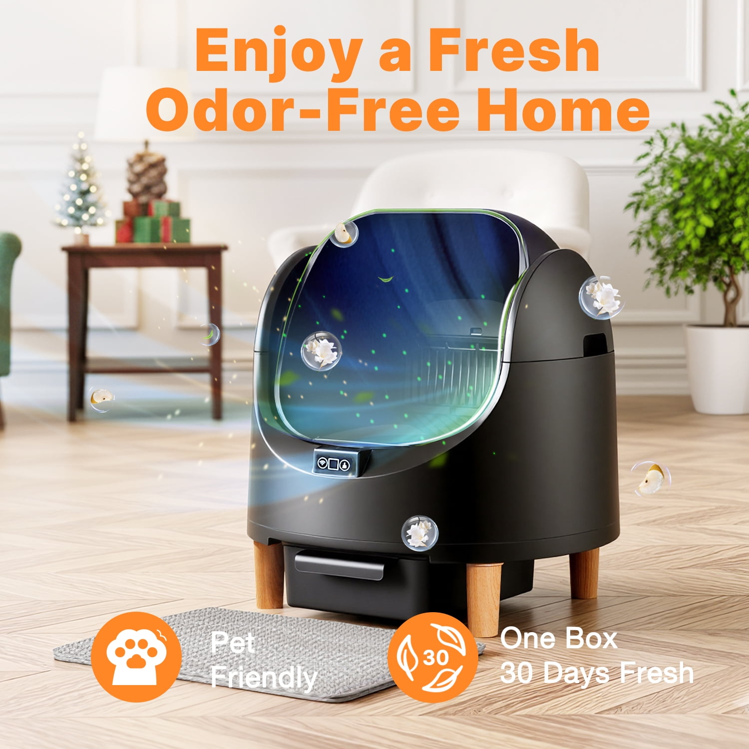 Self Cleaning Cat Litter Box, Open-Top Large Automatic Cat Litter Box with APP Control, Odor-Free Waste Disposal, Black
