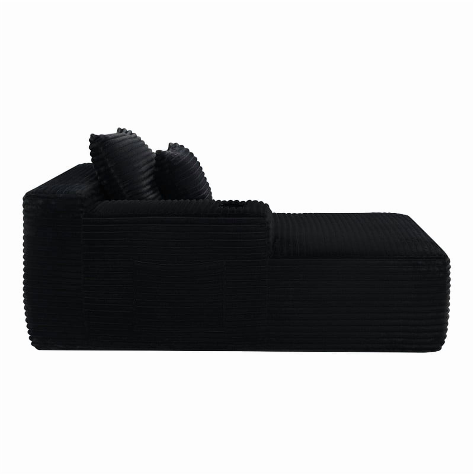 38''W Single Chaise Lounge with Left Cup Holder & Storage Pocket, Boneless Floor Sofa Accent Chair with Pillow