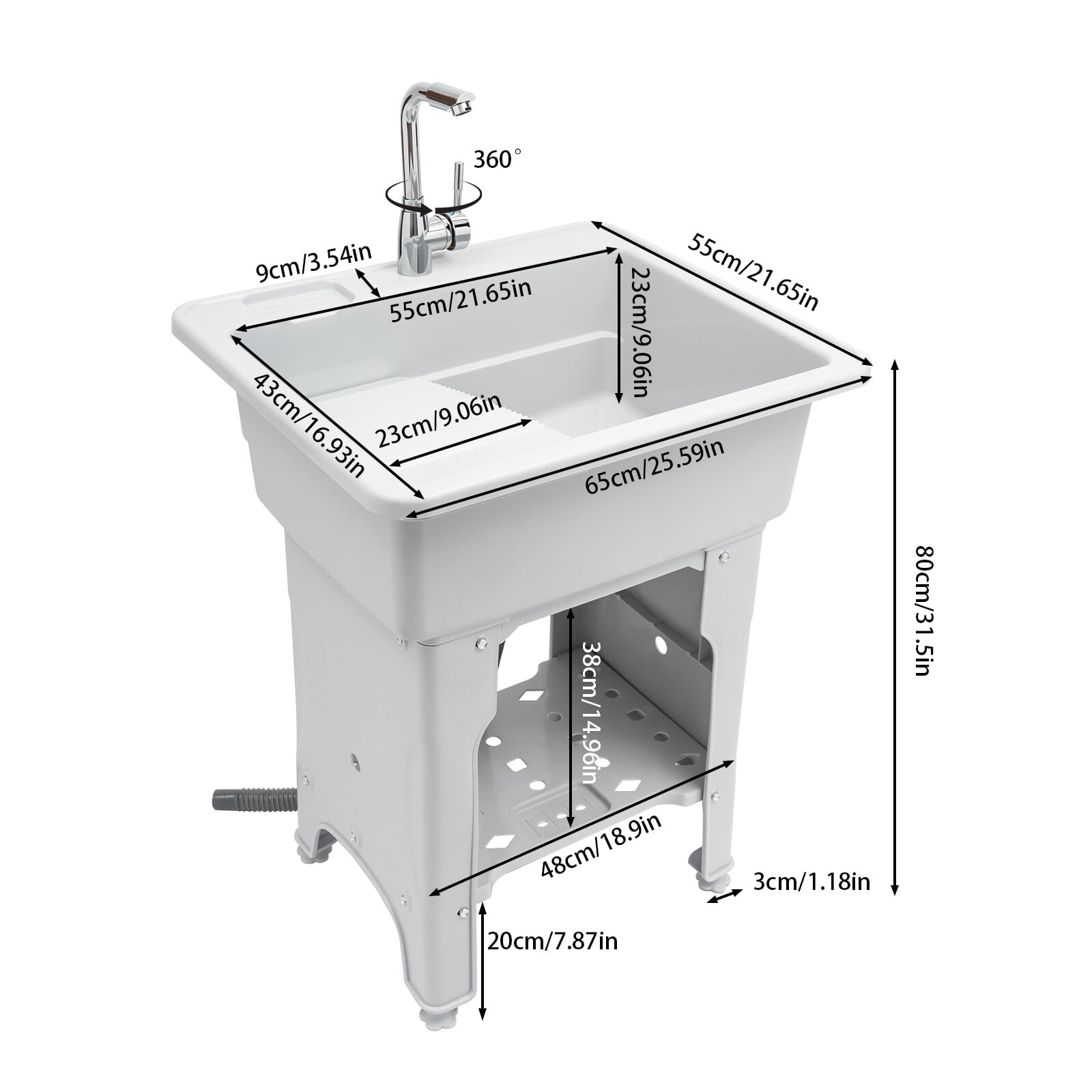 Multi-functional Utility Sink, 21.65x16.93x9.06in Wash Basin, 441 lbs Load Capacity, with Storage Shelf and Washboard, Modern Grey Design, Ideal for Garage, Basement, and Balcony Use