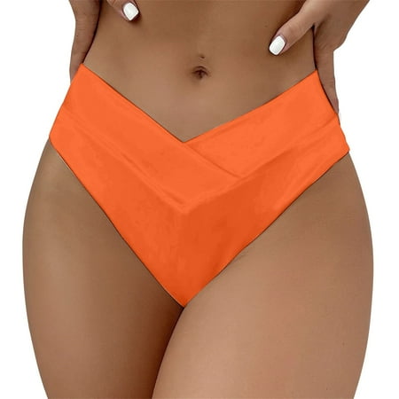 Baqcunre Swim Pants  Women V Cut Bikini Bottom High Cut Bathing Suit Bottom Mid Swim Bottoms Swimsuit Orange XL