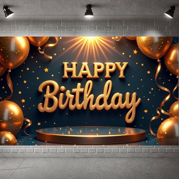 Black Gold Style Banner Glitter Lettering Birthday Backdrop Starry Elements Balloon Decorations Celebration Banner for Adult Birthday Parties Indoor Celebrations Home Parties