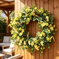 thumbnail image 4 of Corona artificial de primavera y verano para puerta principal, con base de ratán, flores de plástico y tela, 48 cm de diámetro, colgante decorativo de pared para hogar e interior., 4 of 7
