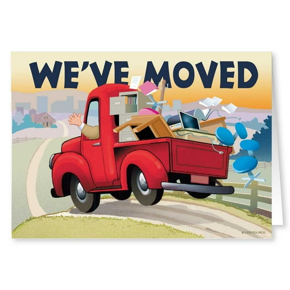 Stonehouse Collection | Red Truck We've Moved Change of Address Note Card Pack | 10 Cards & Envelopes (Standard)