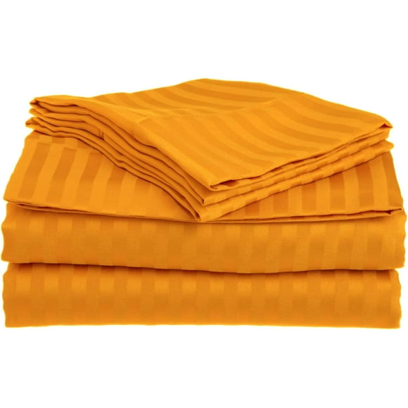 500 Thread Count 100% Egyptian Cotton 4-Piece Bed Sheet Set (1 Flat, 1 Fitted Sheet, 2 Pillow Covers) 21 Inches Deep Pocket Size Stripe Pattern