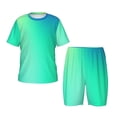 thumbnail image 1 of Fotbe blue green colors Pijama Estampada de 2 Piezas para Niños – Ropa de Dormir de Manga Corta Cómoda para Niños y Niñas, Camiseta y Shorts de Algodón-Medium, 1 of 6