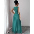 thumbnail image 2 of Teal Blue Womens Sleeveless Chiffon Maxi Dress With Drawstring Waist And Pleated Back, 2 of 7