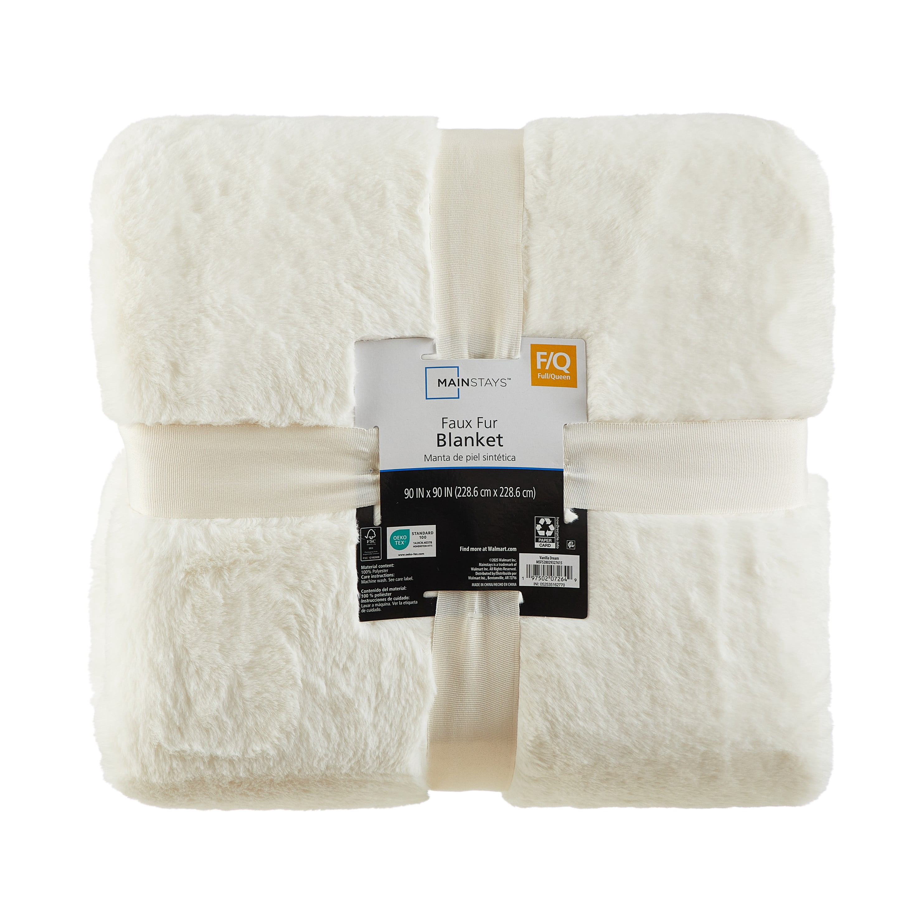 Mainstays Cozy Faux Fur Super Soft luxuryBlanket, Full/Queen, Vanilla Dream
