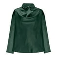 thumbnail image 5 of Htigea Women's Drop Cowl Neck Shirts Elegant Satin Long Sleeve Top Dressy Office Work Blouse Green M, 5 of 6