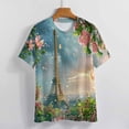 thumbnail image 3 of Blossoming Paris Eiffel Tower Women's Short Sleeve T-Shirt Crew Neck Casual Summer Trendy Loose Fit Tops, 3 of 6