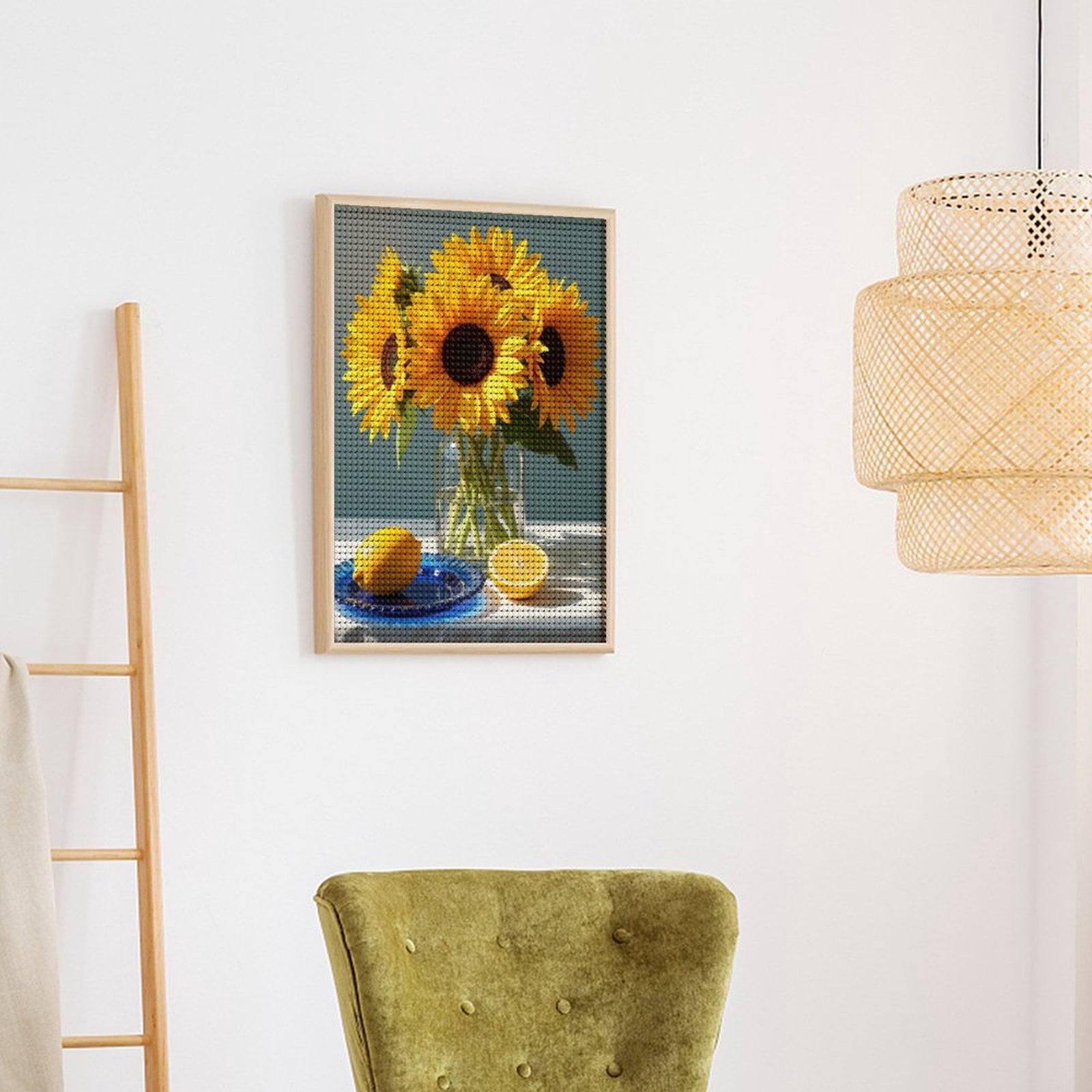 Diamond Art Kits for Adults, Sunflowers Glass Jar Lemon Plate 5D Diamond Painting Kits for Adults Beginners, DIY Full Drill Diamond Painting, Gem Art and Crafts 12x16