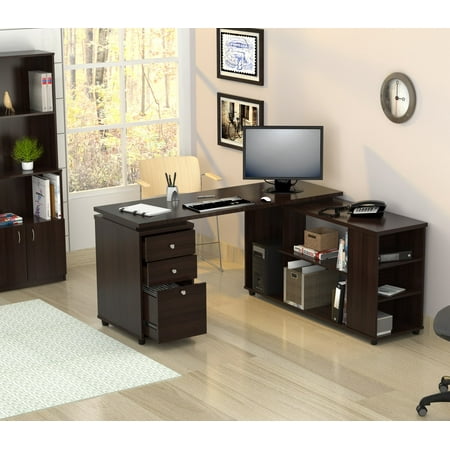 Inval Modern Espresso L Shaped Computer Work Center Walmart Com