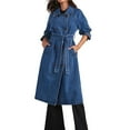 thumbnail image 3 of Gabardina Vaquera Larga Informal de Doble Botonadura para Mujer, Chaqueta Vaquera, Gabardina con Cinturón, Abrigo Tipo Guardapolvo. Azul Vaquero M, 3 of 10