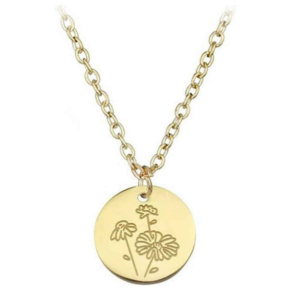 Women Coin Necklaces Gold Birth Month Floral Pendant Necklace Jewelry Gift