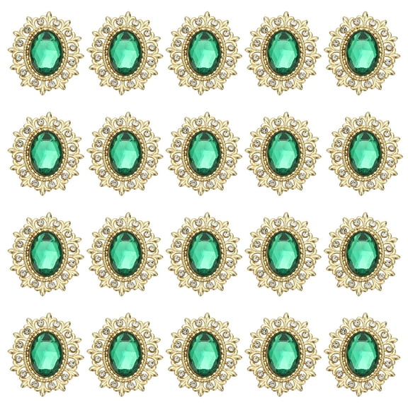 20Pcs Rhinestone Buttons, Flatback Sew on Rhinestones with Metal Base Mirror Gems for Crafting Embellishments for Clothes Shoes Hats Bags, Dark Green