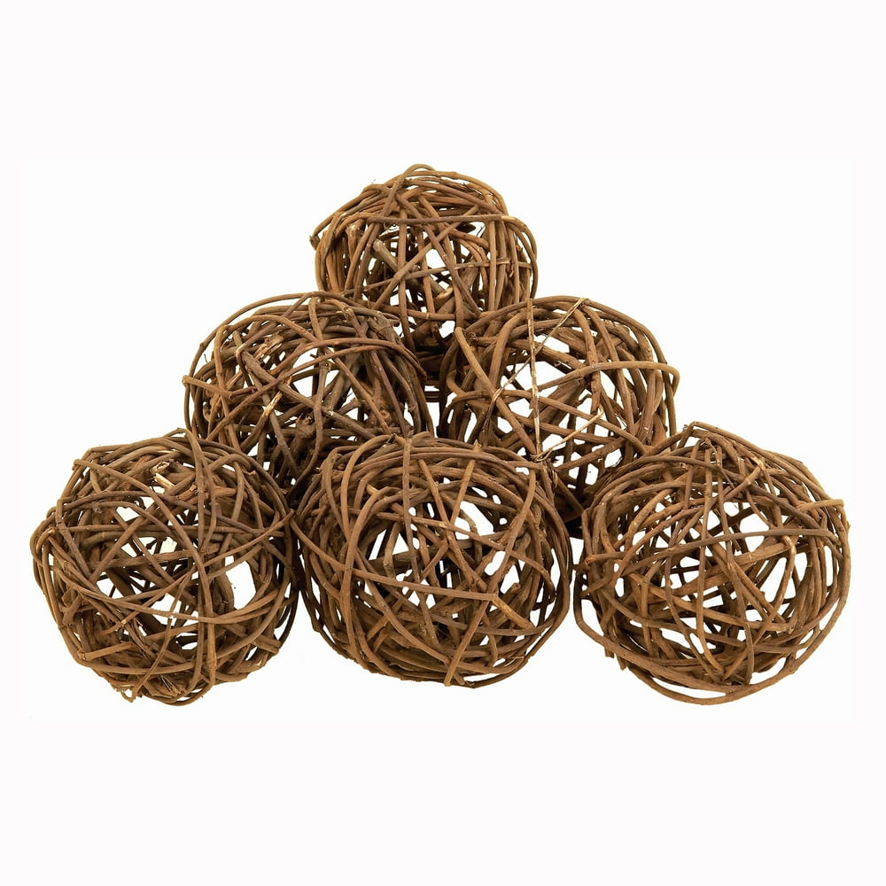Rustic Style Round Decorative Balls with Mesh Design, Set of 6, Brown